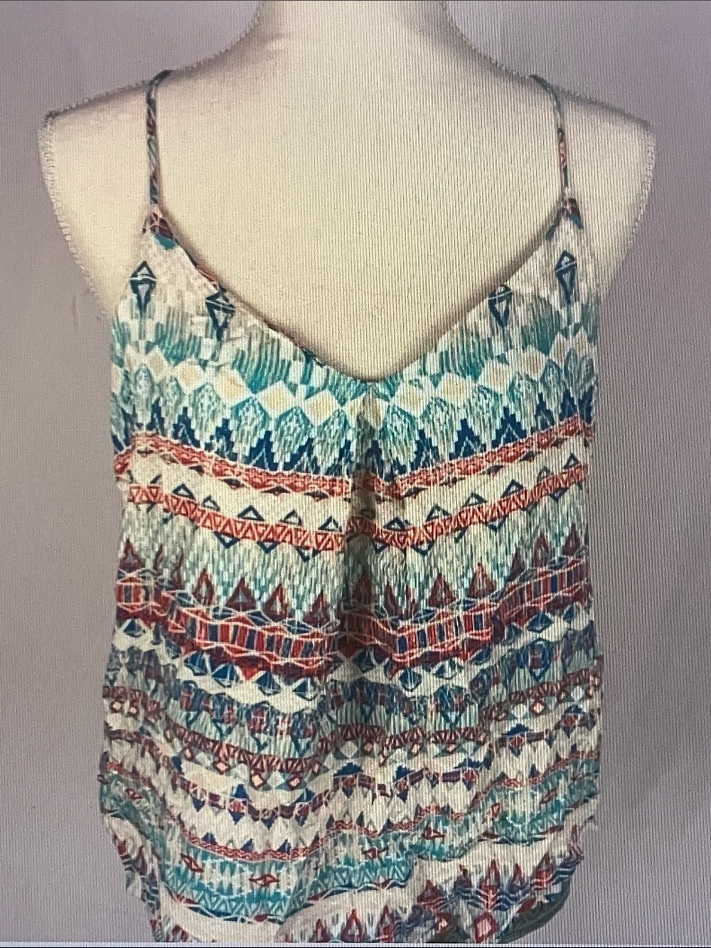 Renee C. Teal, Rust & Cream Patterned Spaghetti Strap Tank